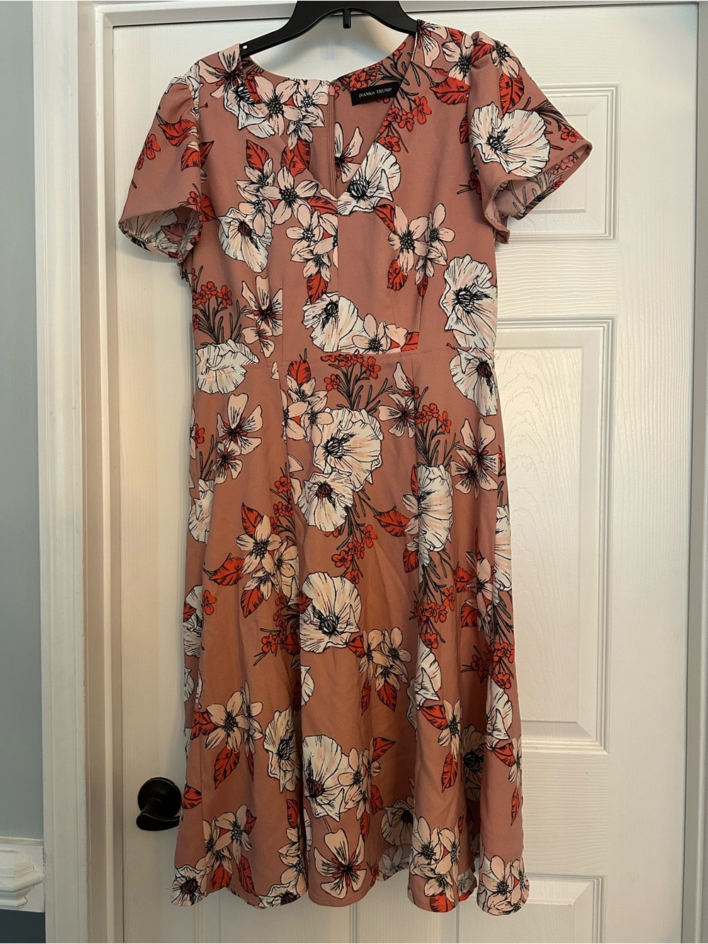 Floral Short-Sleeve A-Line Dress in Dusty Rose